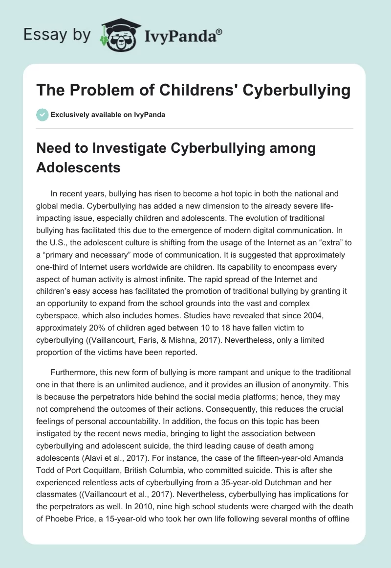 The Problem of Childrens' Cyberbullying. Page 1