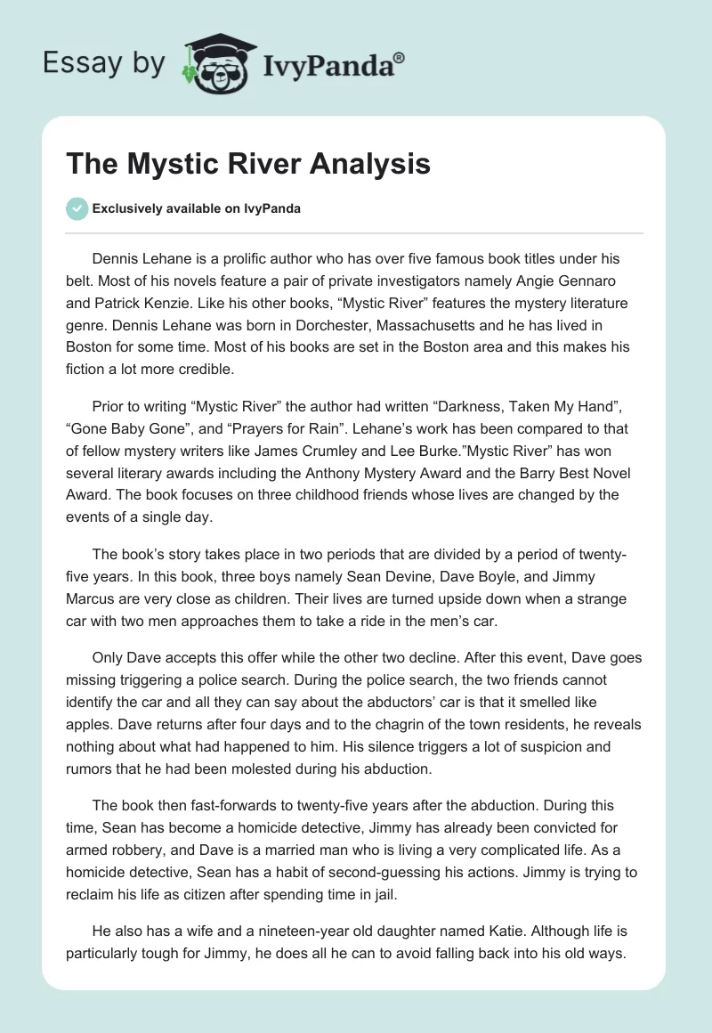 The Mystic River Analysis. Page 1