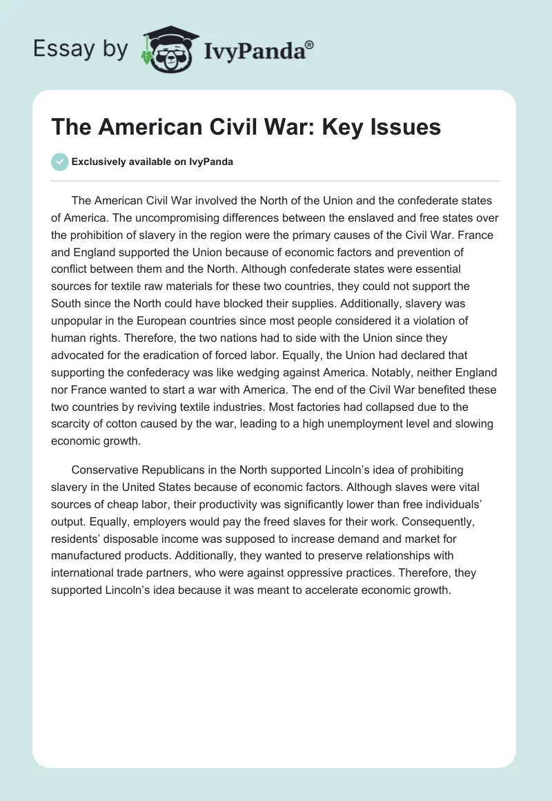 The American Civil War: Key Issues. Page 1