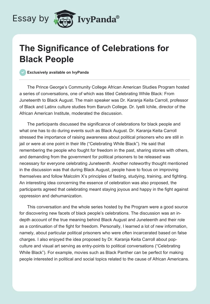 The Significance of Celebrations for Black People. Page 1