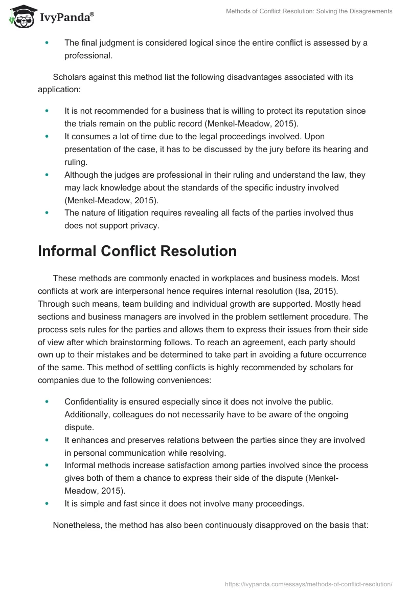 Methods of Conflict Resolution: Solving the Disagreements. Page 3