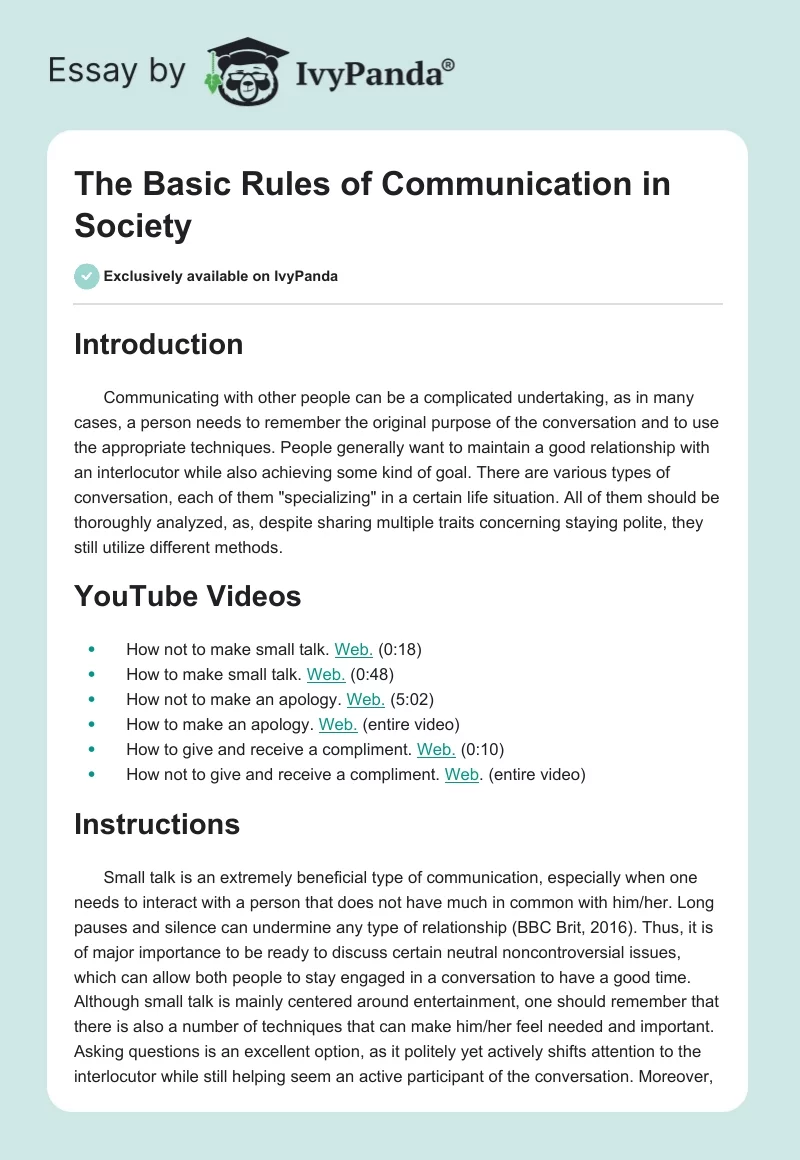 The Basic Rules of Communication in Society. Page 1