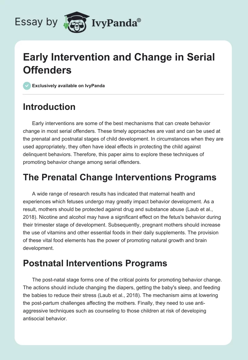 Early Intervention and Change in Serial Offenders. Page 1