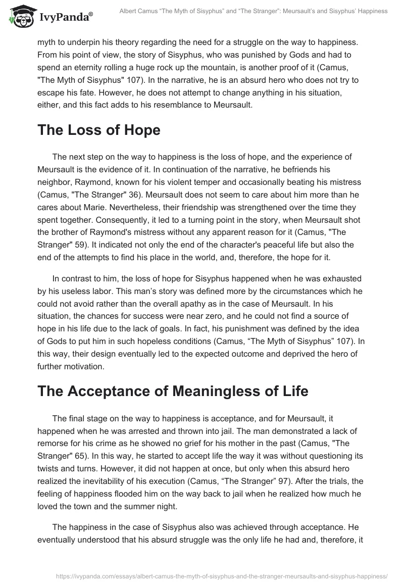 Albert Camus “The Myth of Sisyphus” and “The Stranger”: Meursault’s and Sisyphus’ Happiness. Page 2