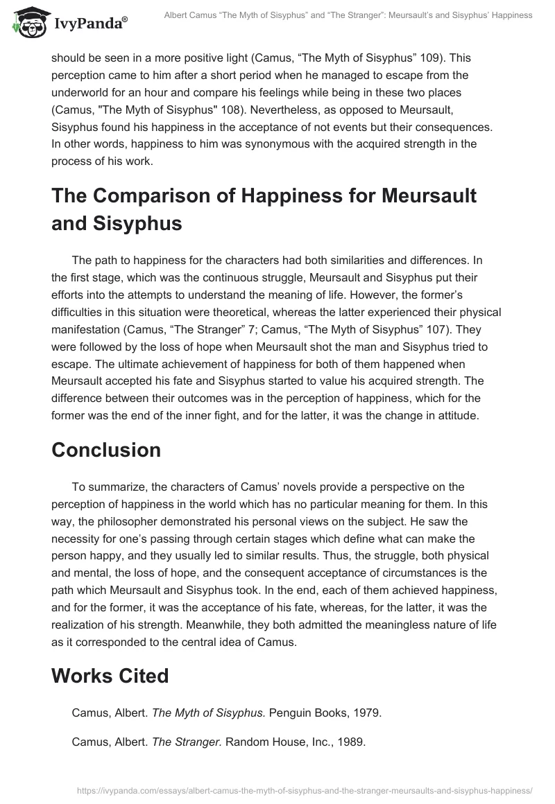 Albert Camus “The Myth of Sisyphus” and “The Stranger”: Meursault’s and Sisyphus’ Happiness. Page 3