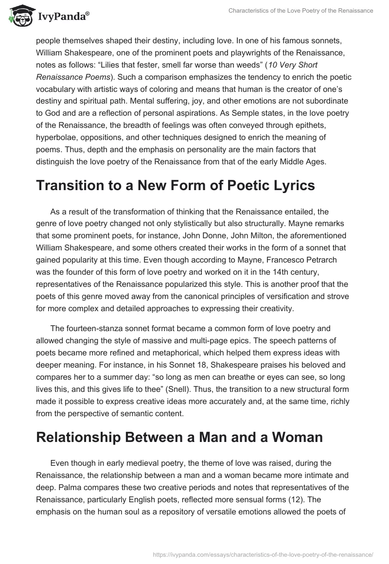 Characteristics of the Love Poetry of the Renaissance. Page 2
