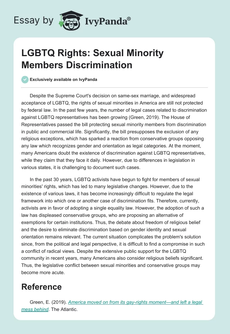 LGBTQ Rights: Sexual Minority Members Discrimination. Page 1