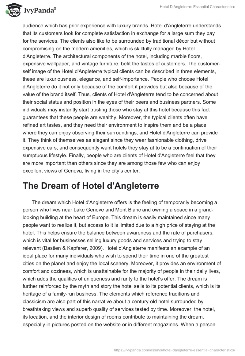 Hotel D’Angleterre: Essential Characteristics. Page 3
