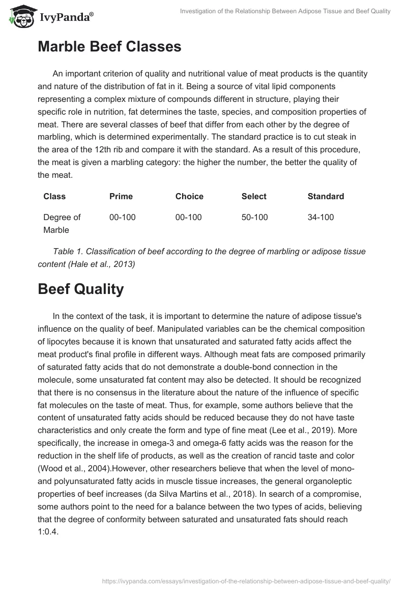Investigation of the Relationship Between Adipose Tissue and Beef Quality. Page 5
