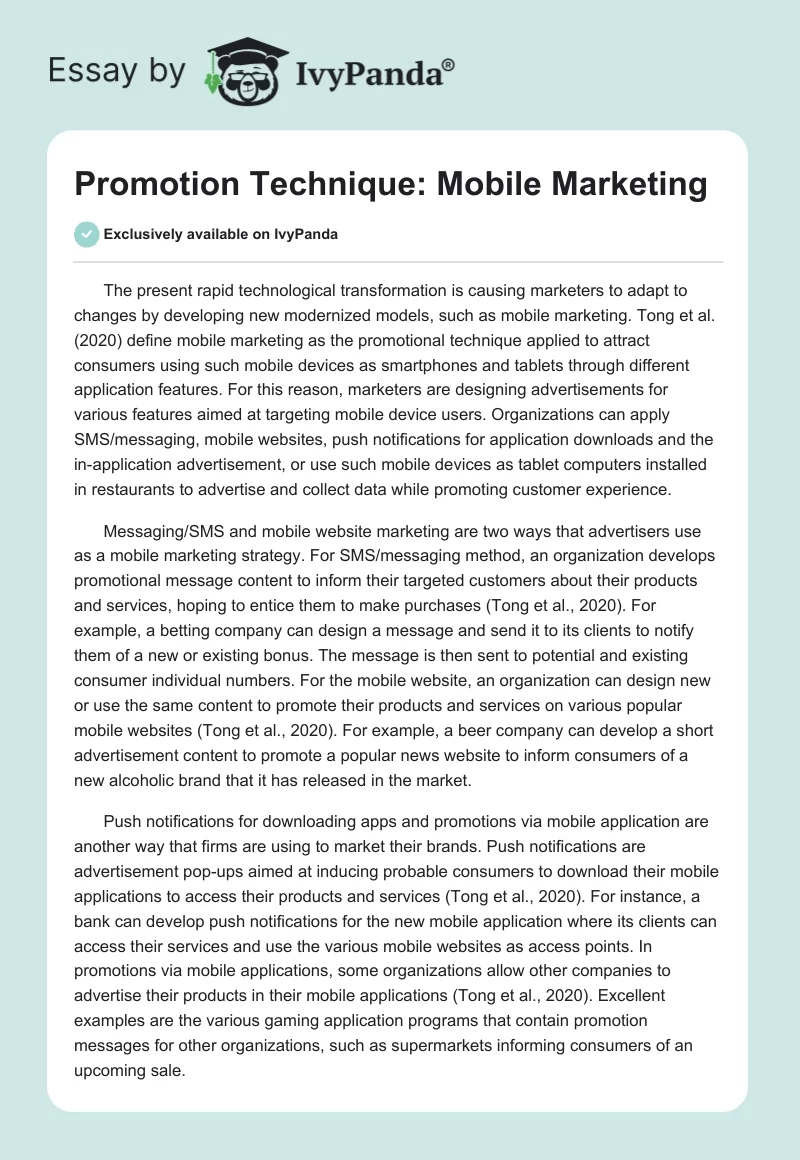 Promotion Technique: Mobile Marketing. Page 1
