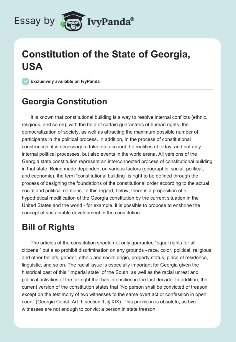 Constitution of the State of Georgia, USA. Page 1