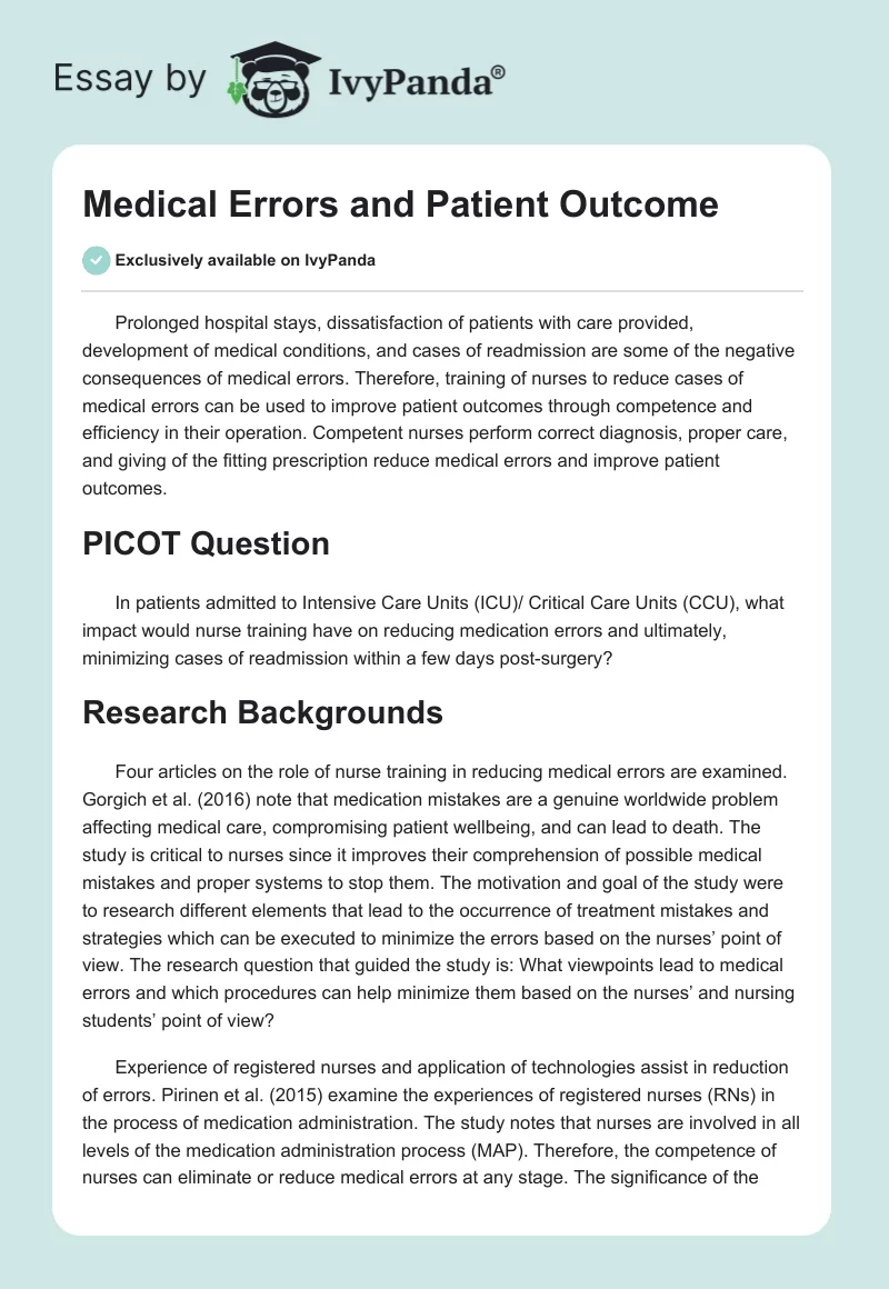 Medical Errors and Patient Outcome. Page 1