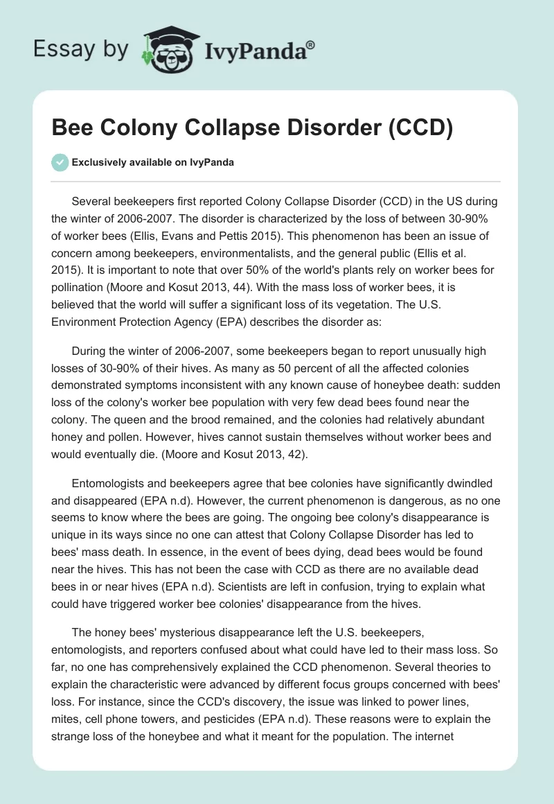 Bee Colony Collapse Disorder (CCD). Page 1