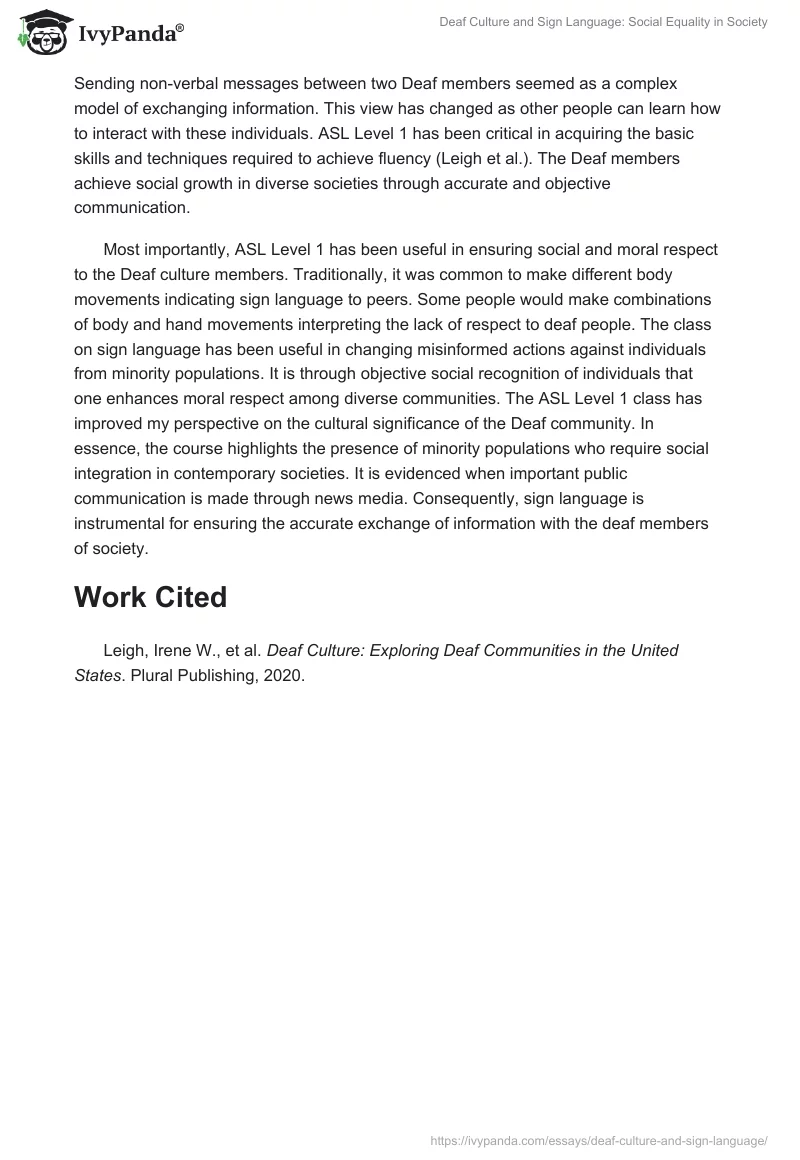 Deaf Culture and Sign Language: Social Equality in Society. Page 3