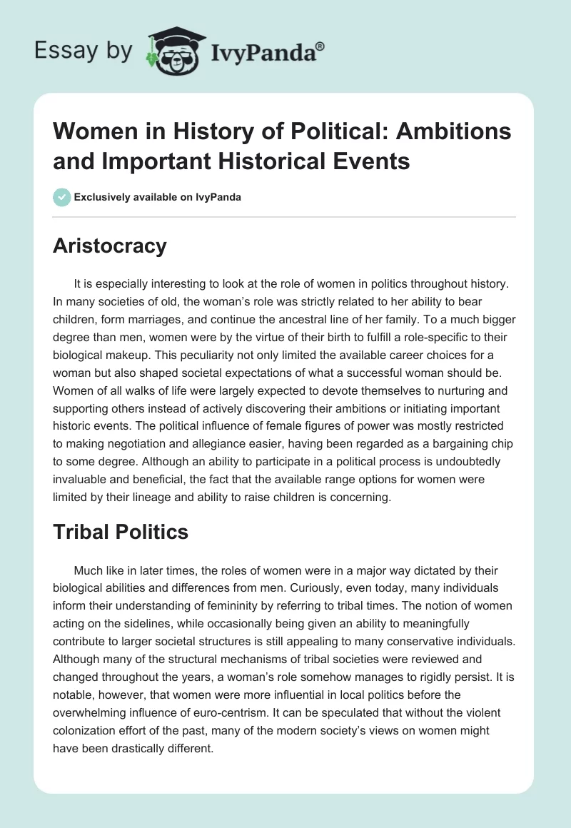Women in History of Political: Ambitions and Important Historical Events. Page 1