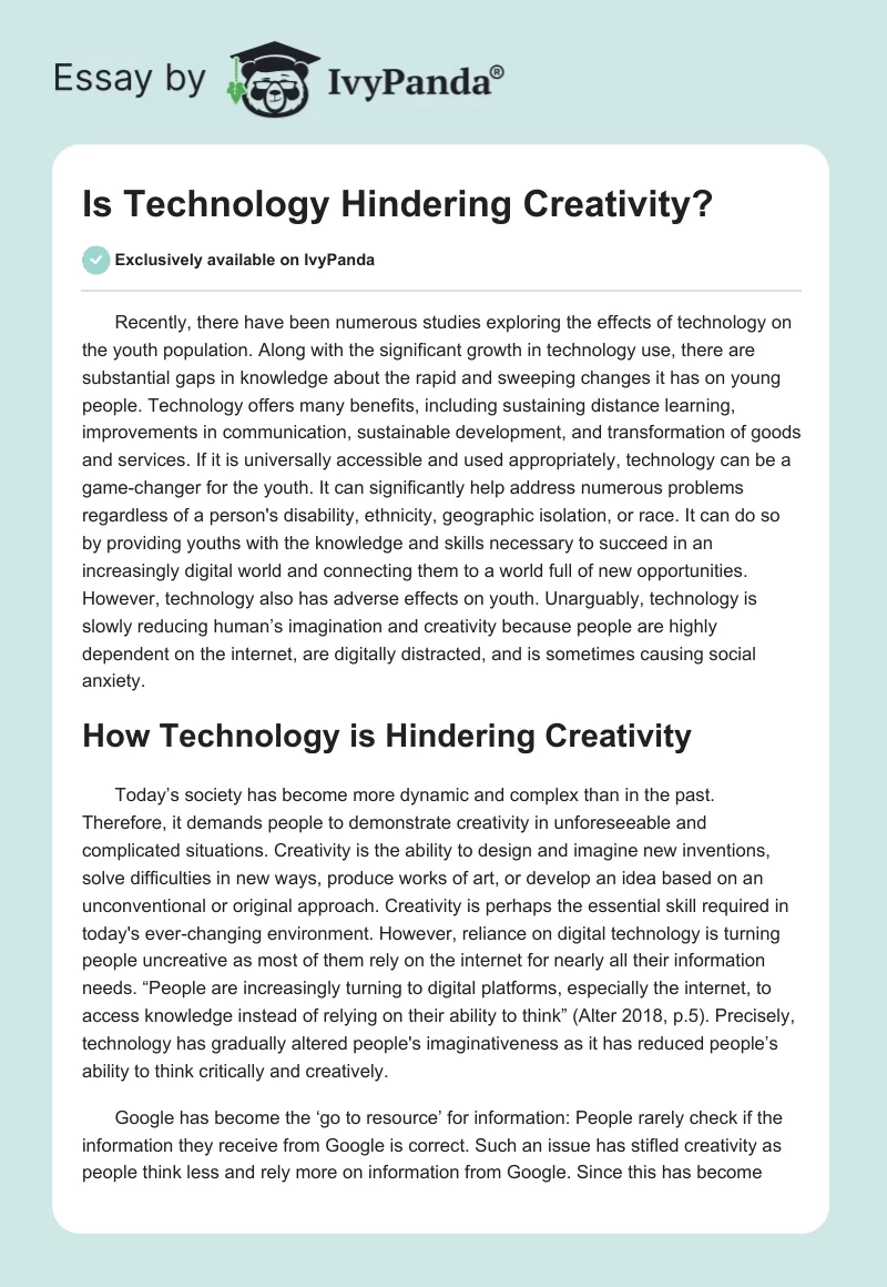 Is Technology Hindering Creativity?. Page 1