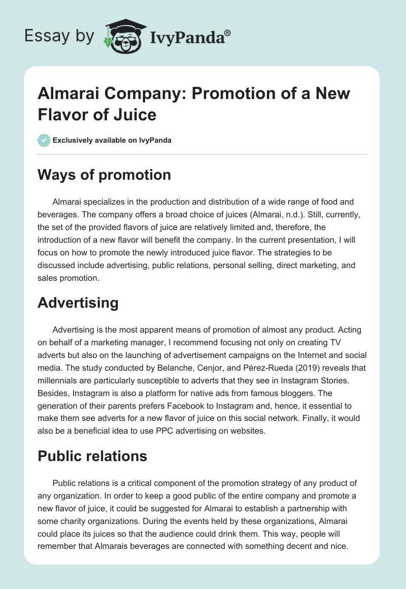 Almarai Company: Promotion of a New Flavor of Juice. Page 1