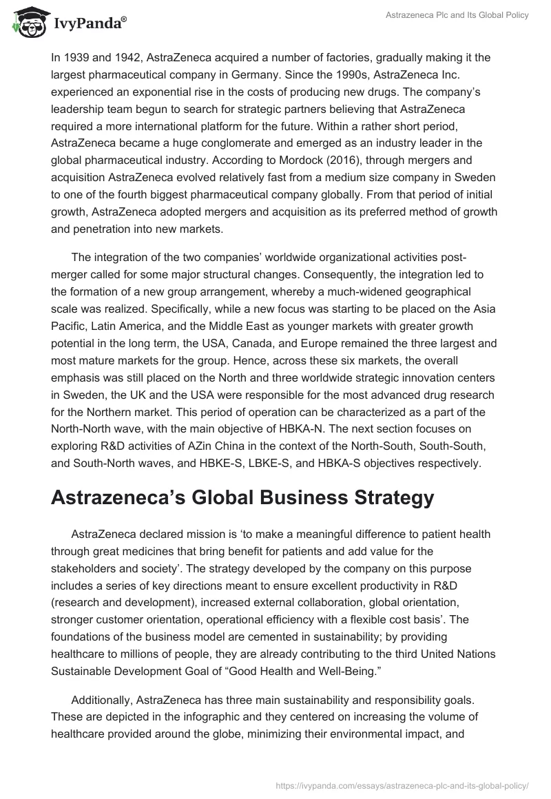 Astrazeneca Plc and Its Global Policy. Page 2