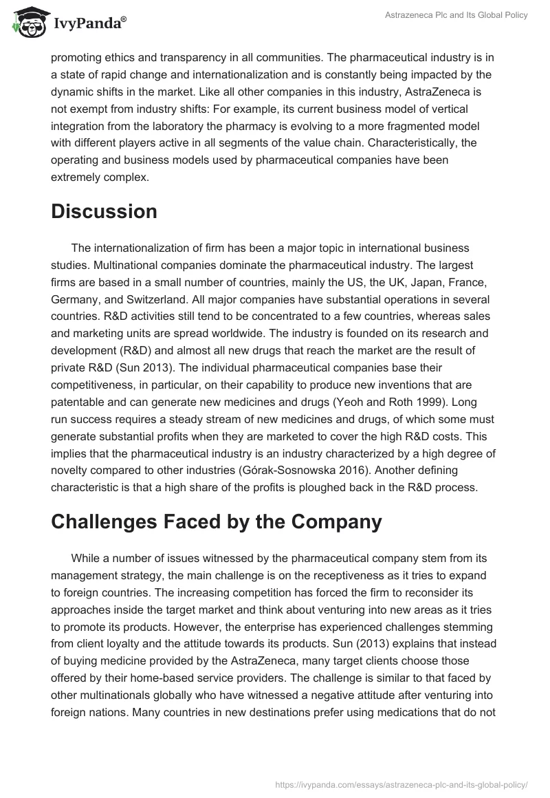 Astrazeneca Plc and Its Global Policy. Page 3