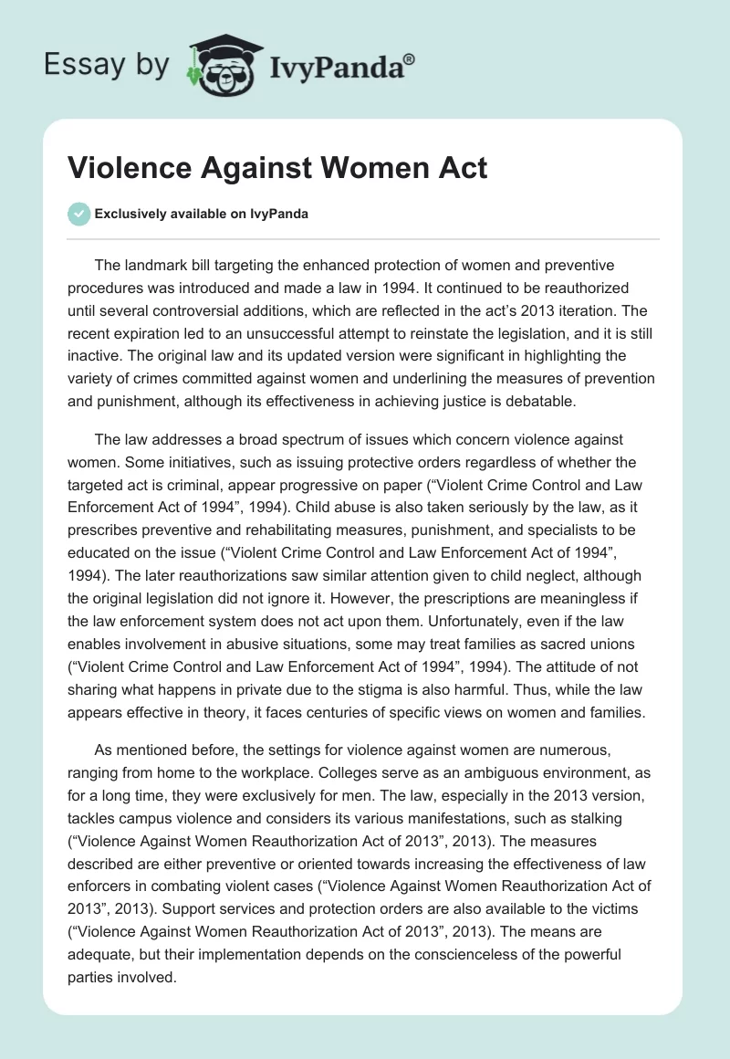Violence Against Women Act. Page 1