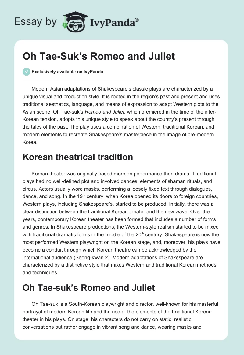 Oh Tae-Suk’s Romeo and Juliet. Page 1
