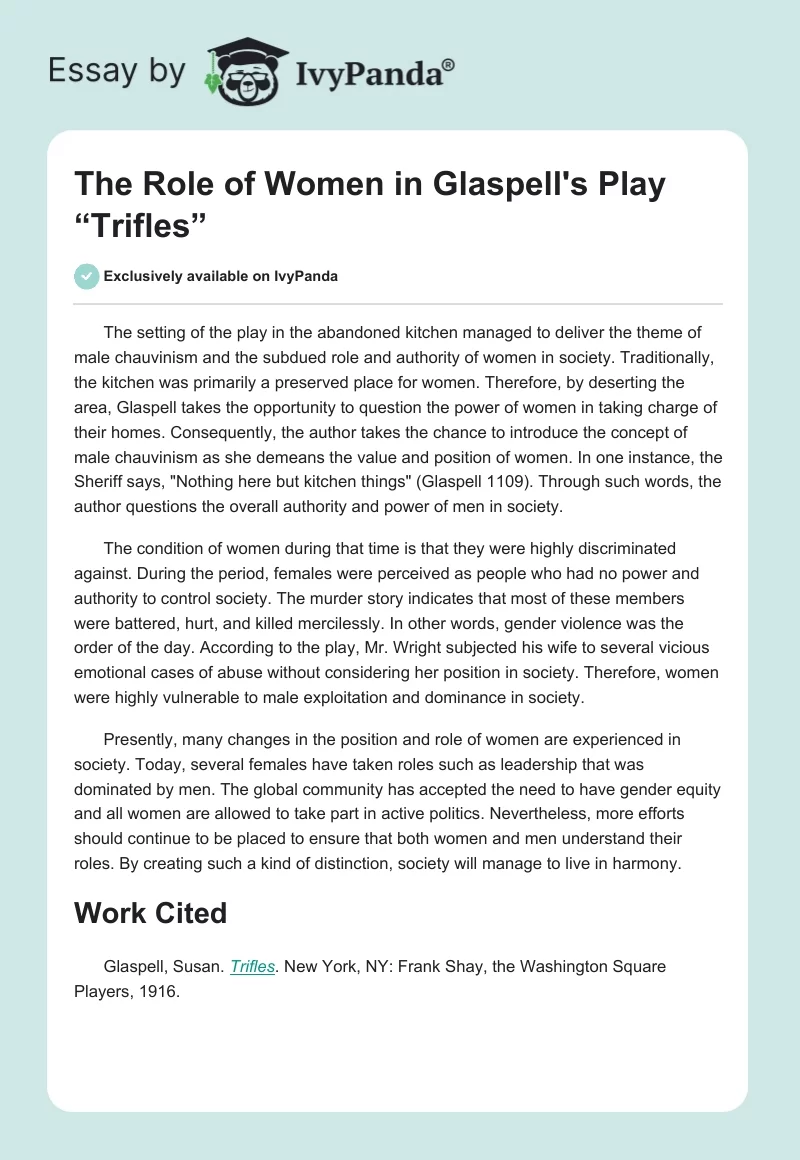 The Role of Women in Glaspell's Play “Trifles”. Page 1