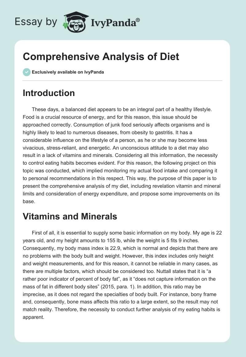 Comprehensive Analysis of Diet. Page 1