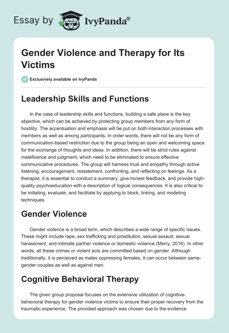Gender Violence and Therapy for Its Victims. Page 1