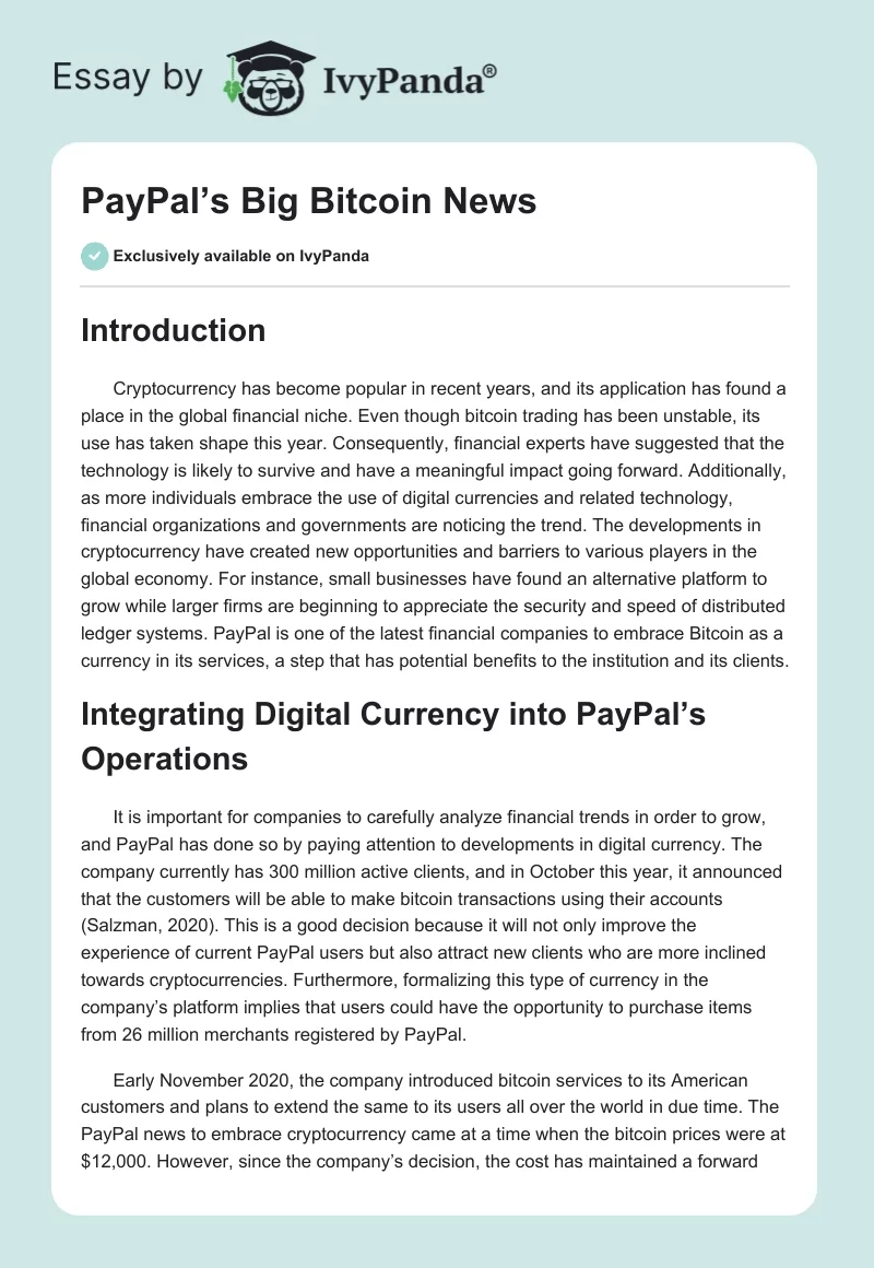 PayPal’s Big Bitcoin News. Page 1