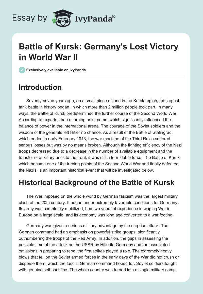 Battle of Kursk: Germany's Lost Victory in World War II. Page 1