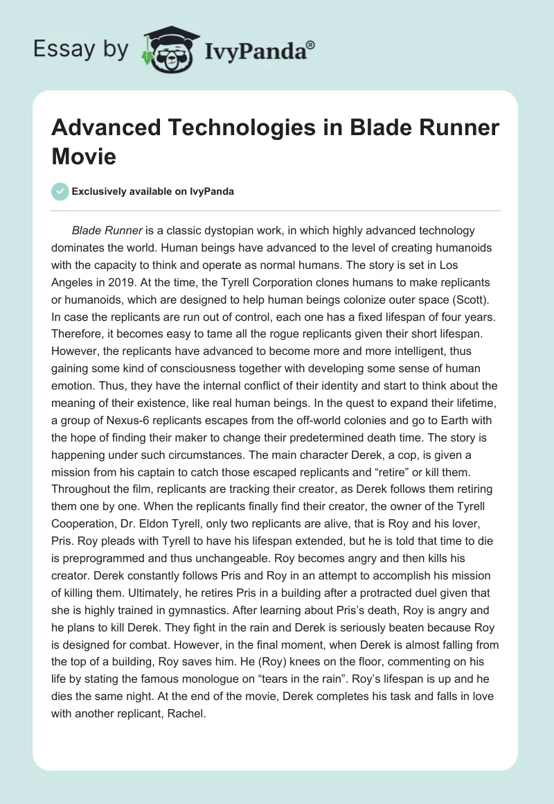 Advanced Technologies in "Blade Runner" Movie. Page 1