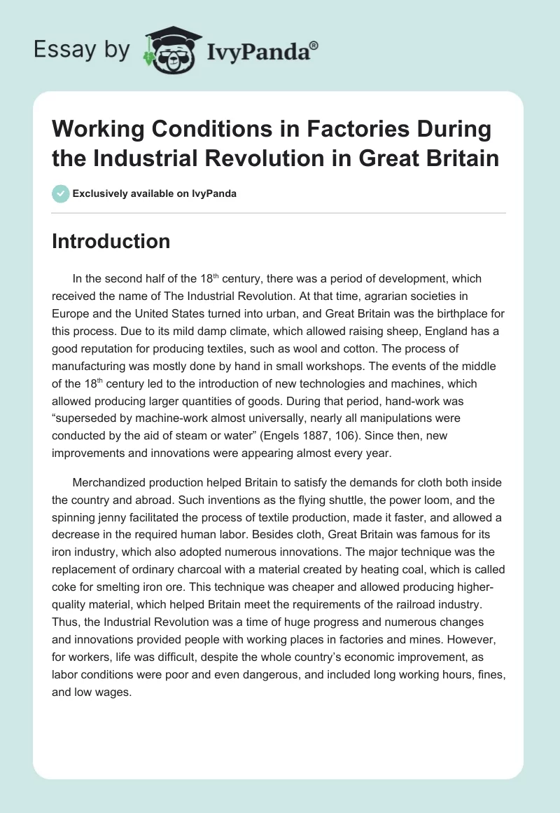 Working Conditions in Factories During the Industrial Revolution in Great Britain. Page 1