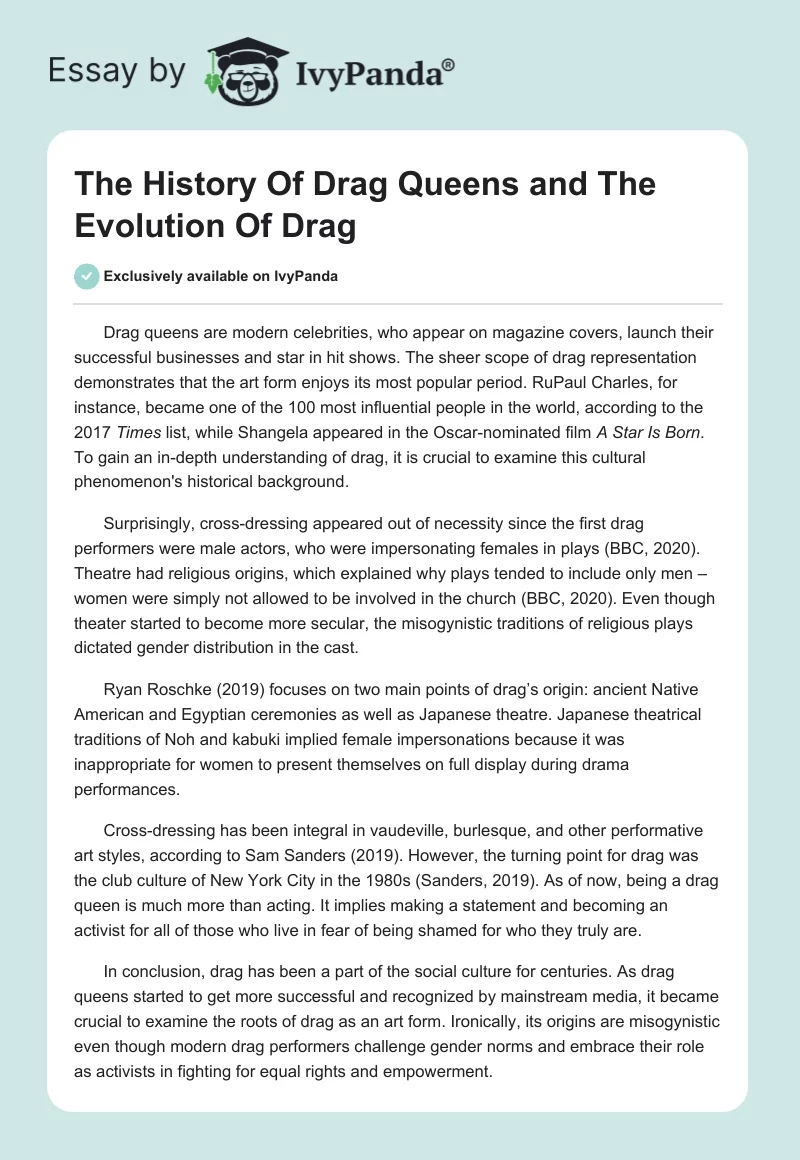The History Of Drag Queens and The Evolution Of Drag. Page 1