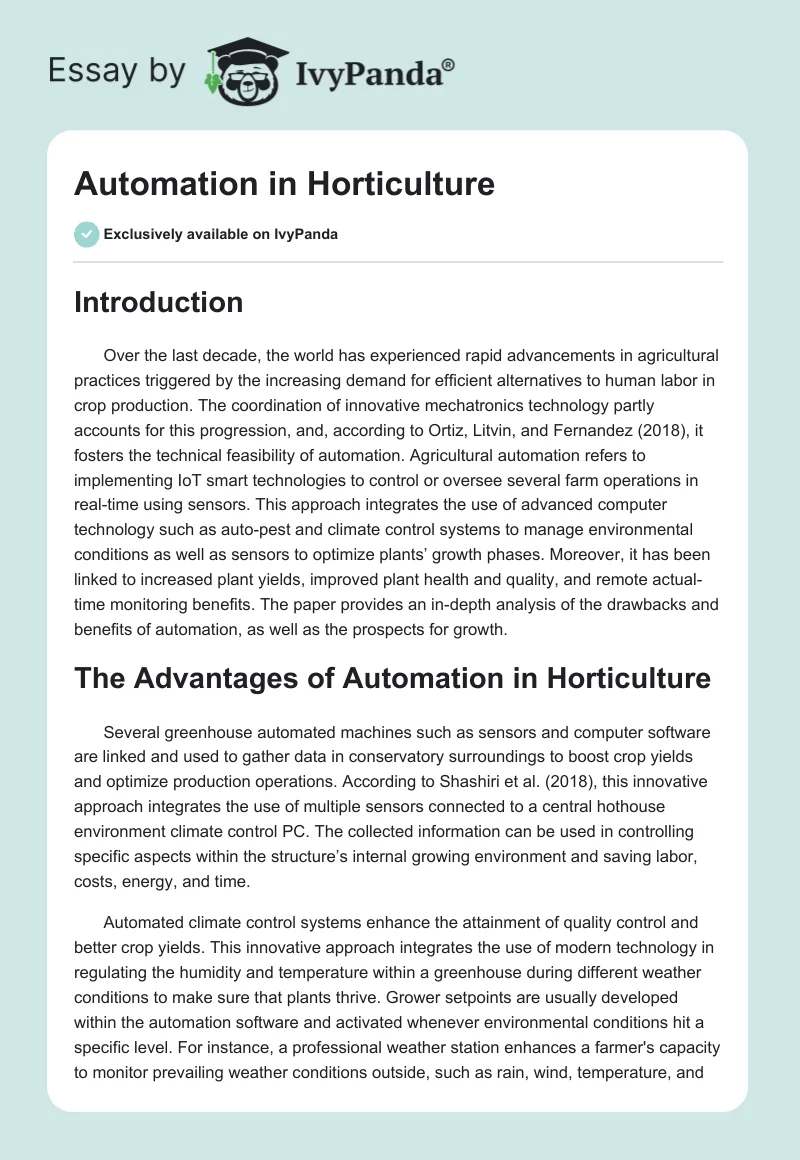 Automation in Horticulture. Page 1