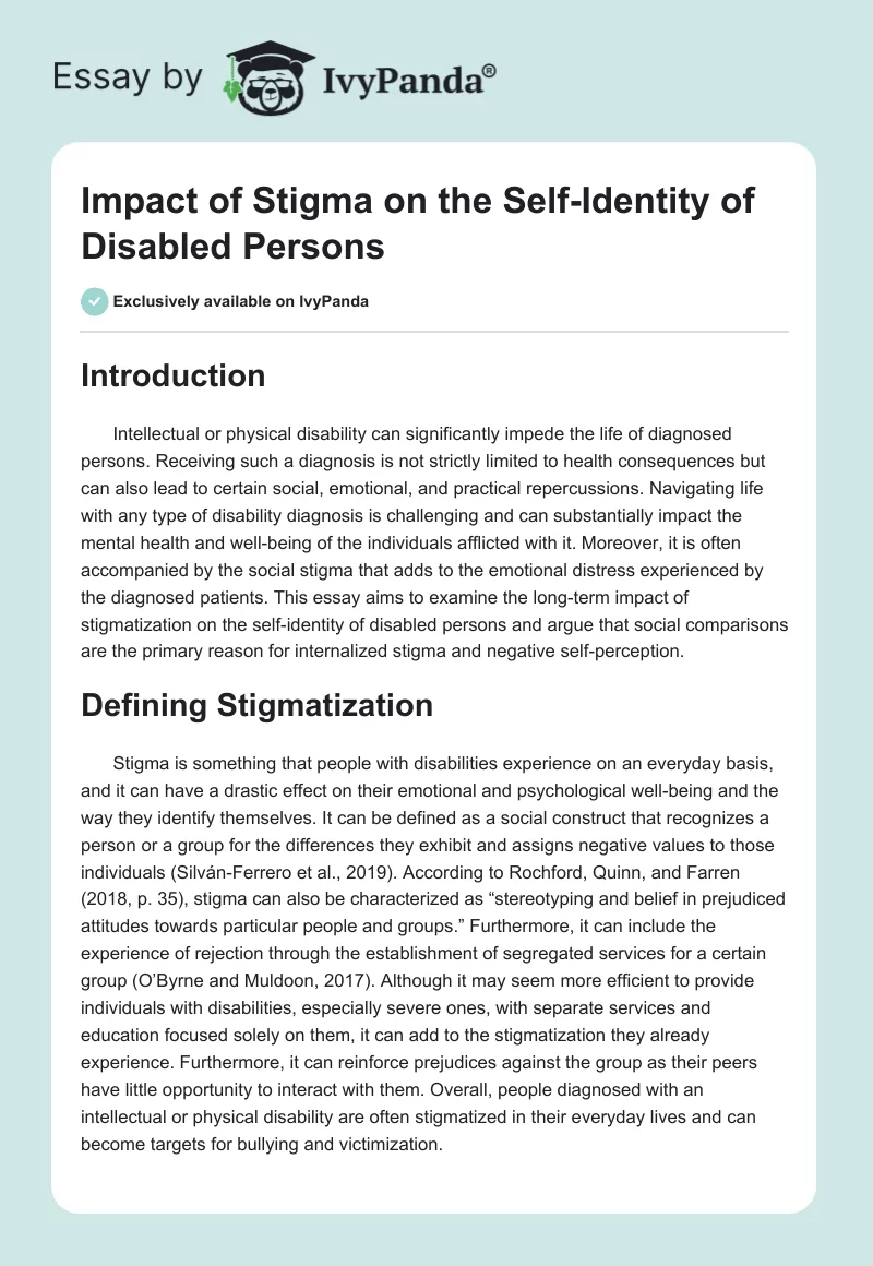 Impact of Stigma on the Self-Identity of Disabled Persons. Page 1