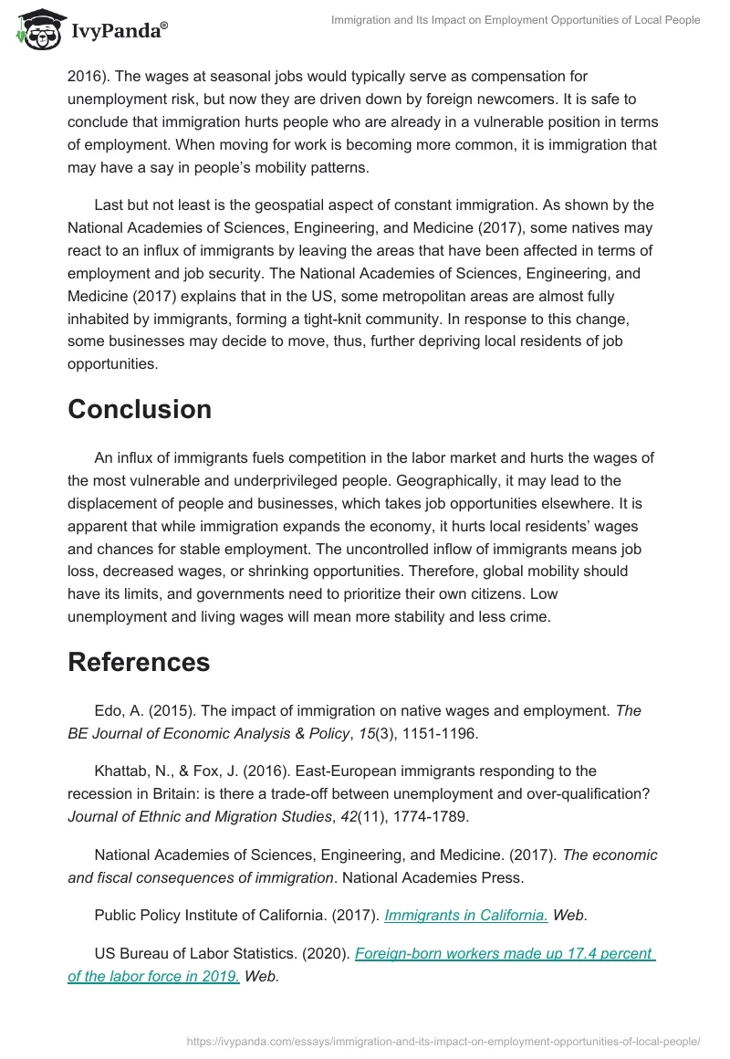Immigration and Its Impact on Employment Opportunities of Local People. Page 2