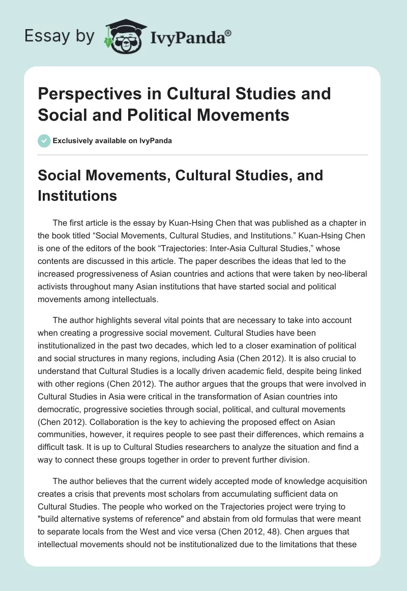 Perspectives in Cultural Studies and Social and Political Movements. Page 1