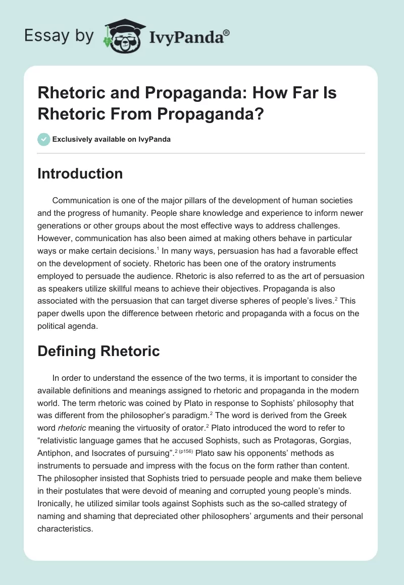 Rhetoric and Propaganda: How Far Is Rhetoric From Propaganda?. Page 1