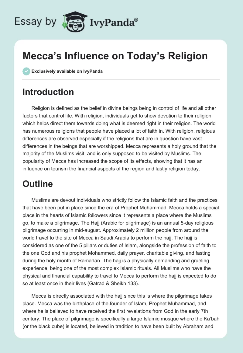 Mecca’s Influence on Today’s Religion. Page 1