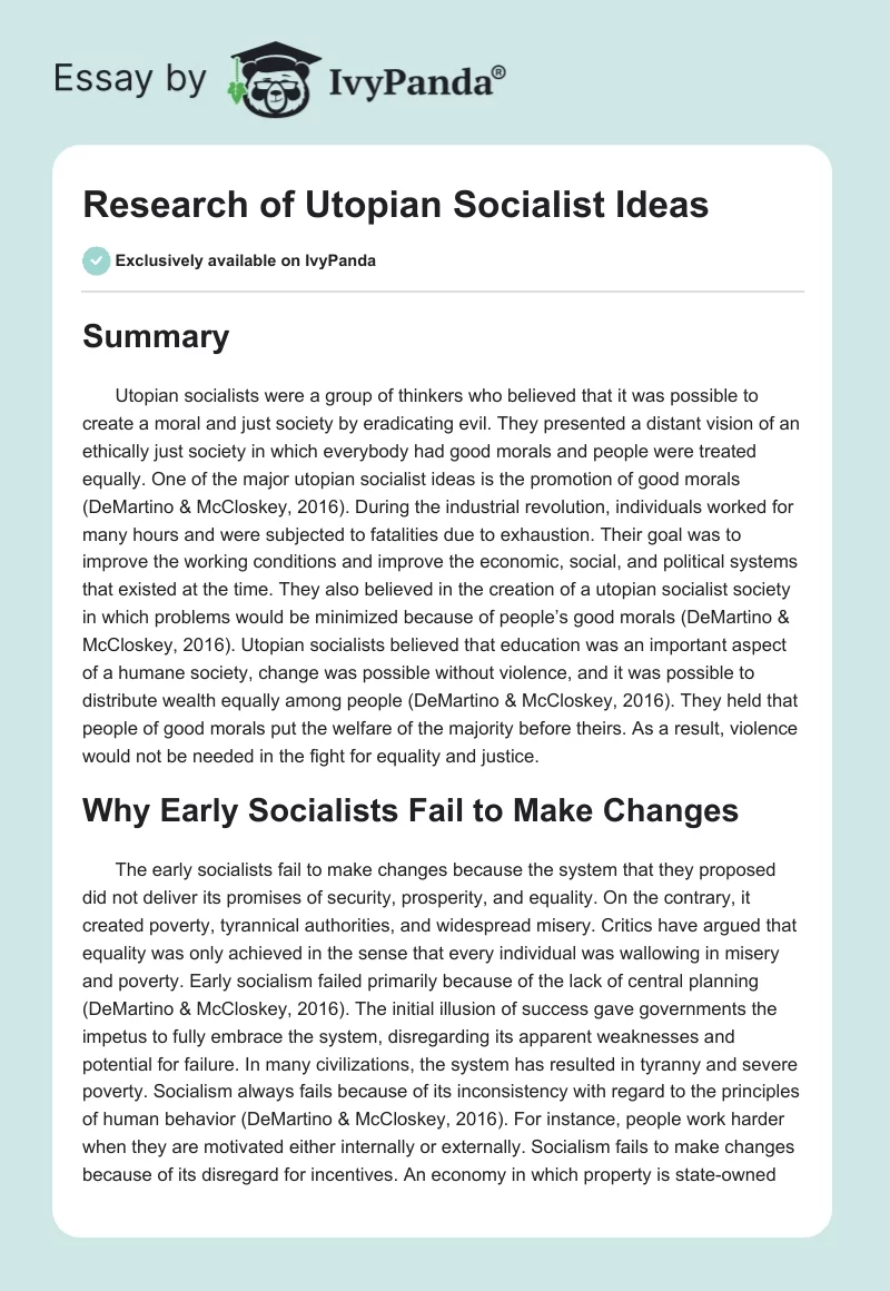 Research of Utopian Socialist Ideas. Page 1