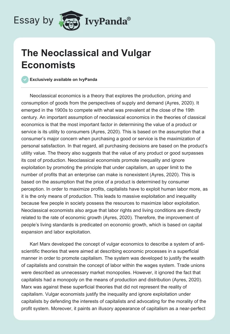 The Neoclassical and Vulgar Economists. Page 1