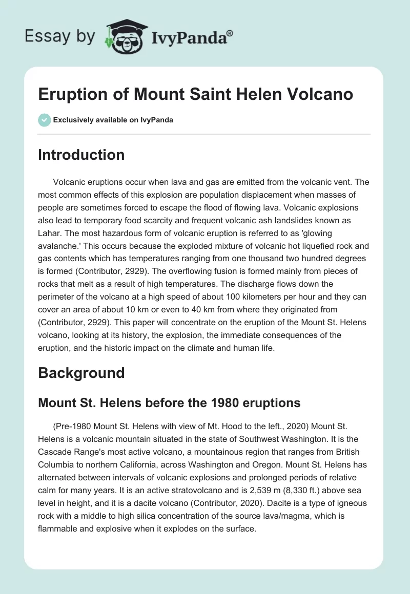 Eruption of Mount Saint Helen Volcano. Page 1