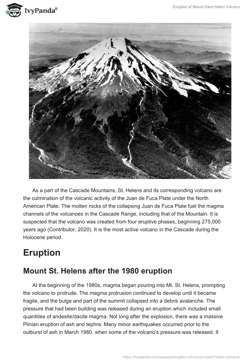 Eruption of Mount Saint Helen Volcano. Page 2