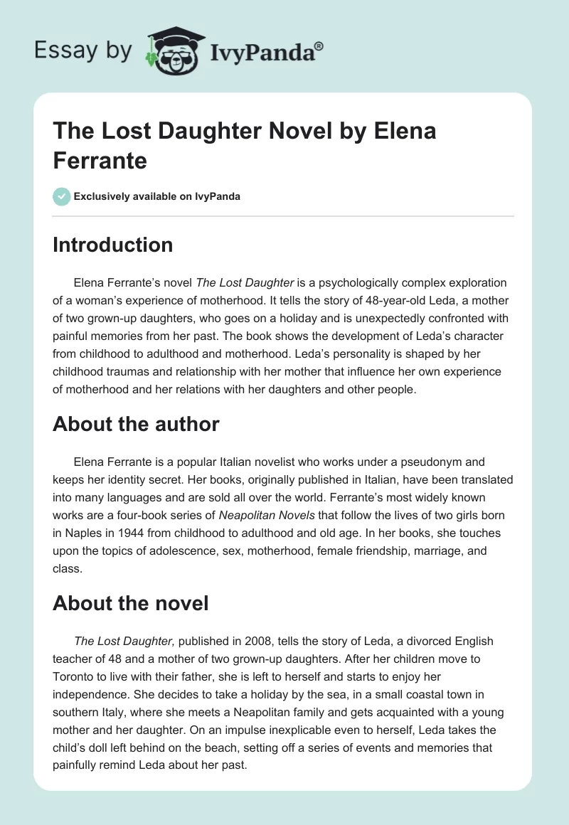 The Lost Daughter Novel by Elena Ferrante. Page 1