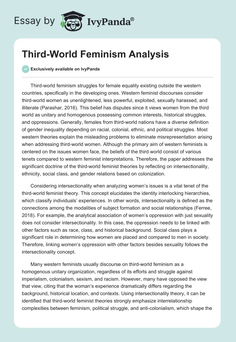 Third-World Feminism Analysis. Page 1