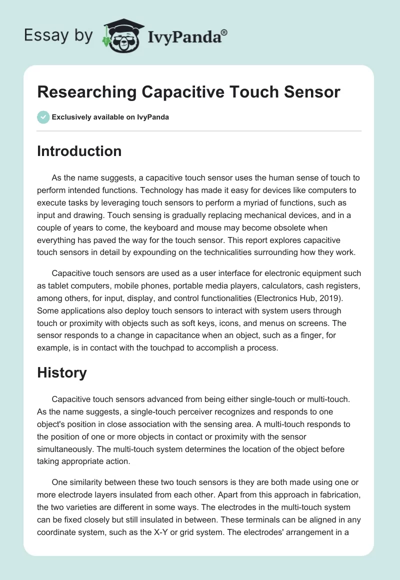 Researching Capacitive Touch Sensor. Page 1