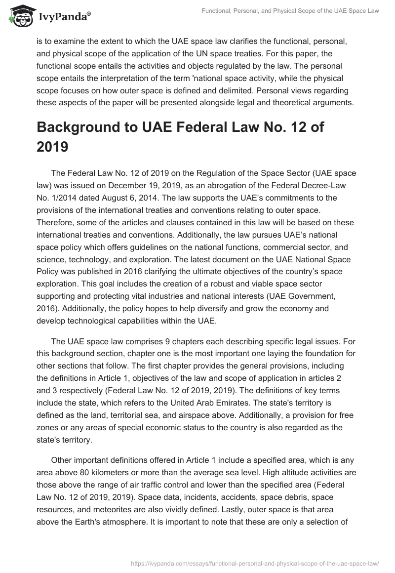 Functional, Personal, and Physical Scope of the UAE Space Law. Page 2