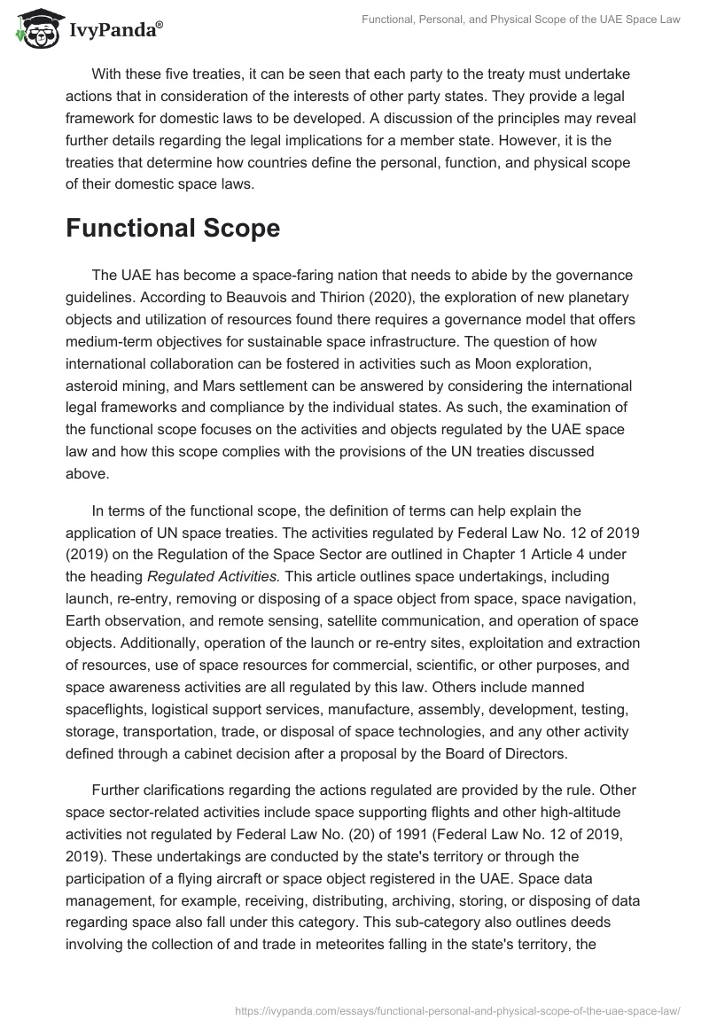 Functional, Personal, and Physical Scope of the UAE Space Law. Page 5