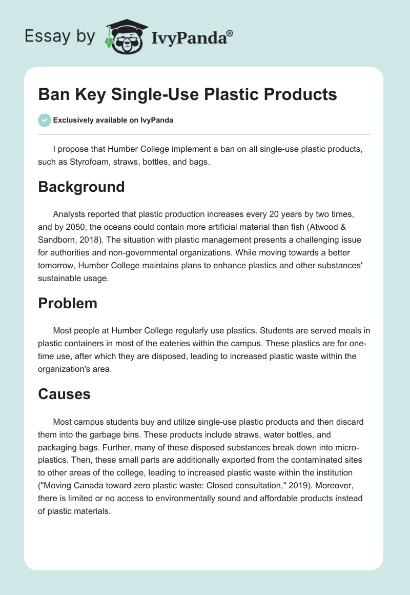 Ban Key Single-Use Plastic Products. Page 1