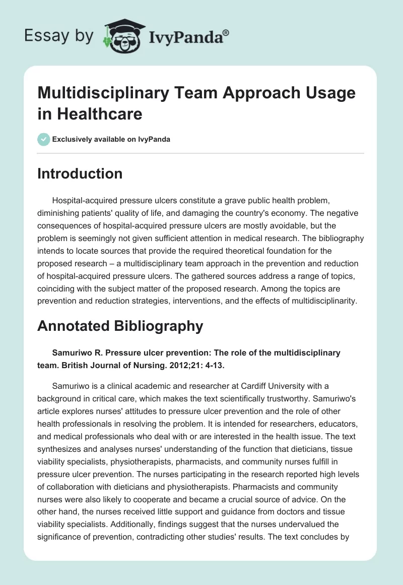 Multidisciplinary Team Approach Usage in Healthcare. Page 1